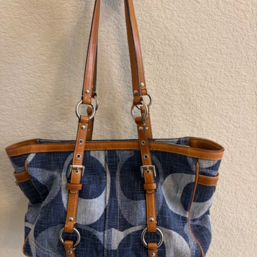 Coach 13810 Vintage Signature Gallery Tote with brown leather trim Classic Y2K - Picture 2 of 15